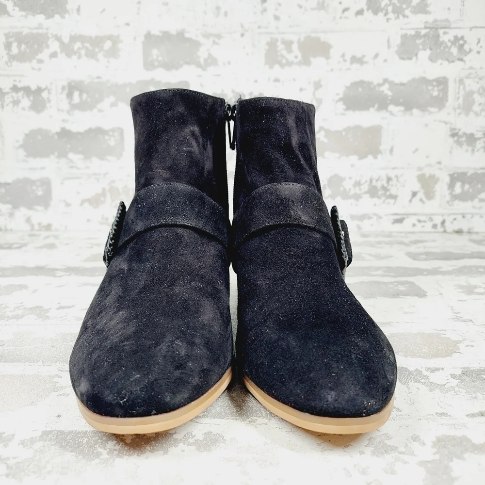NEW Jack Rogers Izzie Black Suede Leather Block Heel Ankle Booties M67